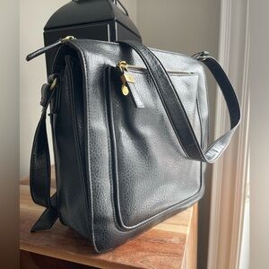 Spacious Black Leather Crossbody Bag